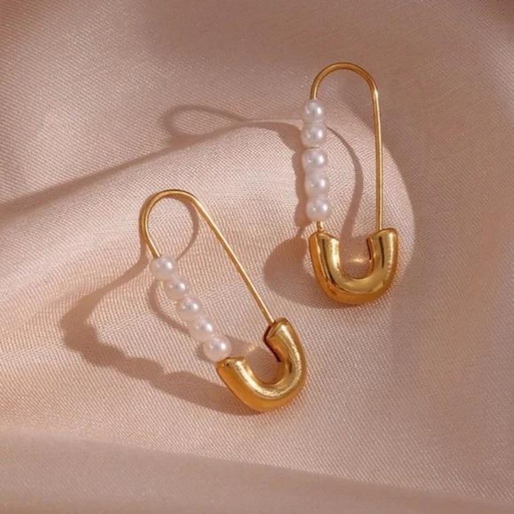 NEW PEARL HOOP 18K GOLD EARNINGS, NICE EARRINGS, CUTE EARRINGS - Picture 4 of 6